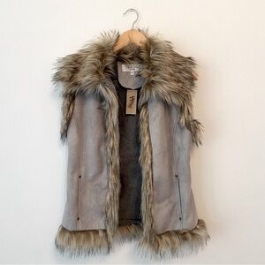 Tasha Polizzi Vest Small Faux Suede Fur Trim Lined Western Boho C…